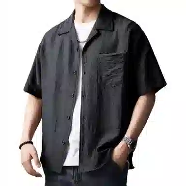 贵色 薄款潮流设计痞帅衬衣时尚百搭上衣美式复古莱赛尔天丝休闲垂感慵懒古巴领短袖衬衫 男女同款