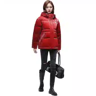 鸭鸭 字母拉链连帽羽绒服 女款