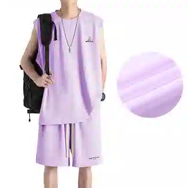 稻草人 冰感户外轻薄透气圆领套头百搭无袖上衣宽松系带松紧直筒垂感五分短裤休闲运动套装 男女同款