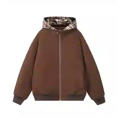 美式复古连帽加绒加厚休闲百搭卫衣夹克棉服 男女同款