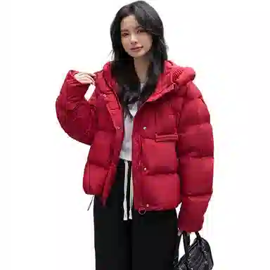 鸭鸭 短款加厚连帽羽绒服 女款