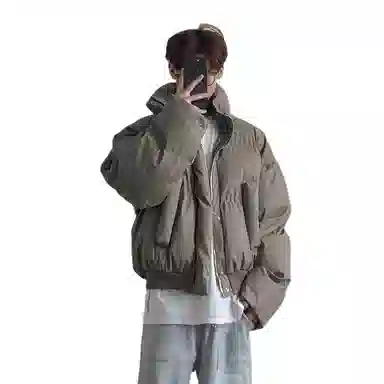 悍戈 美式潮流个性纯色领短款保暖防水面包服棉服 男女同款