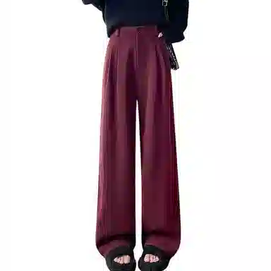 水中花 宽松阔腿裤纯色高腰窄版休闲裤 女款