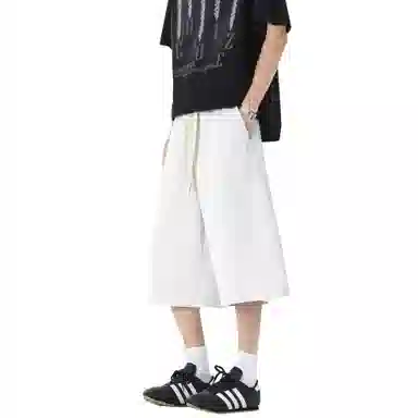 稻草人 美式复古设计感简约基础纯色宽松亲肤舒适凉感百搭日常通勤运动七分休闲短裤 男女同款