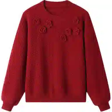 曲韩 纯色百搭简约花朵毛衣 女款