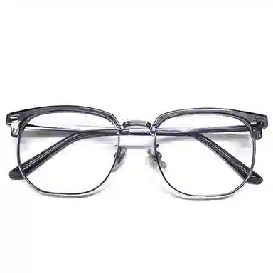 【可配度数】 苍木优品 透灰色商务半框近视可定制防蓝光近视镜片纯钛镜框黑银配色显脸小 β钛合金 方形 功能性眼镜 男女同款情侣款
