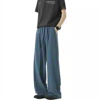 顶峰保罗 冰丝垂感透气凉感直筒长裤无性别主义复古潮牌宽松运动纯色百搭高级感阔腿休闲裤 男女同款