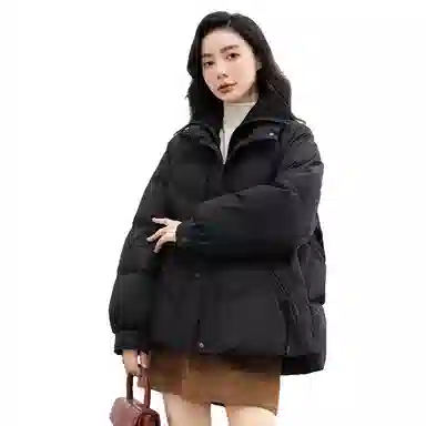 鸭鸭  立领连帽抗风御寒时尚休闲舒适外套面包服羽绒服 女款