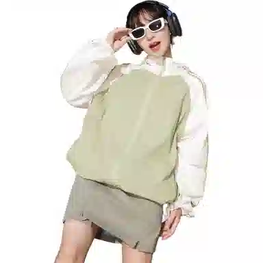 黑恐龙 轻薄透气宽松百搭休闲户外运动登山连帽拼接条纹连帽长袖防晒服 男女同款