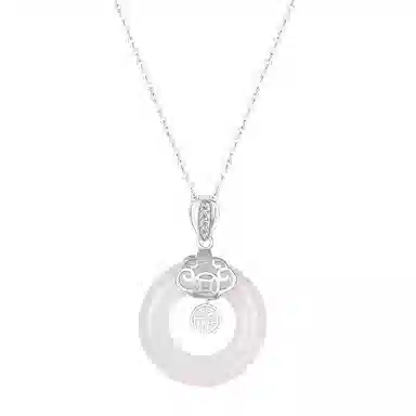 中国珠宝 福牌平安扣 新中式锁骨链优雅气质 玉髓 玉石项链 男女同款情侣款