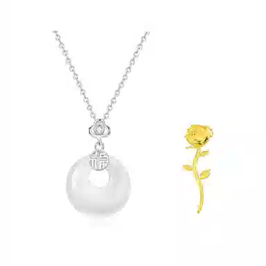 【高品质 S925银】六桂福 福气平安扣新中式福牌如意吊坠银镶玉时尚锁骨链显白清冷如意转运平安聚财纳福 福韵金 好运 玉髓 玉石项链 女款