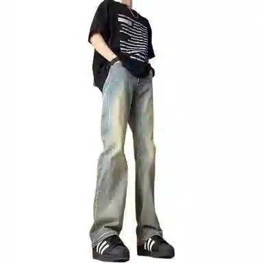 布客行 微喇弯刀美式高街风纯色做旧水洗显高显瘦潮流窄版裤牛仔裤 男女同款