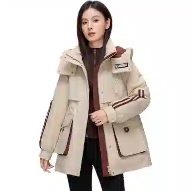 鸭鸭 时尚收腰防风保暖韩版连帽羽绒服 女款