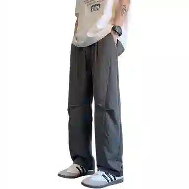 顶峰保罗 凉感冰丝薄款褶皱伞兵直筒长裤子美式薄款速干透气潮牌宽松百搭运动阔腿休闲裤 男女同款