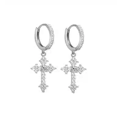 千桐 甜酷潮流菱形十字架 欧美嘻哈风痞帅 小众轻奢设计高级感耳坠#好运 合金 耳环 女款