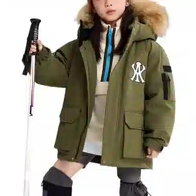 鸭鸭 玩雪系列 加厚防风保暖连帽短款鸭绒羽绒服 青少年