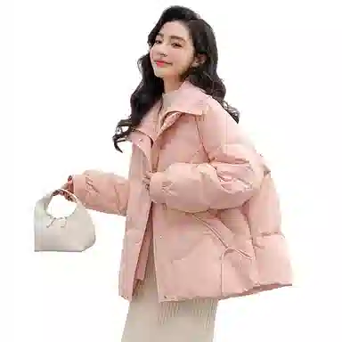 鸭鸭  立领连帽抗风御寒时尚休闲舒适外套面包服羽绒服 女款