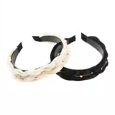 如花梦 黑色麻花绢纱发卡防滑带齿金珠链条高颅顶头箍 布艺 发箍 女款