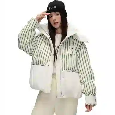 鸭鸭 撞色连帽条纹羽绒服 女款