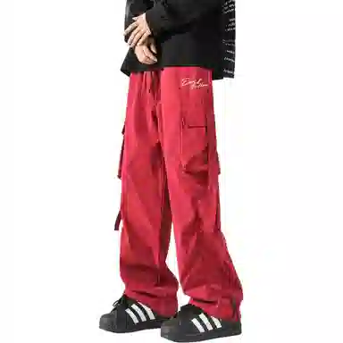 大卫贝肯 美式复古街头机能风字母印花立体大口袋抽绳休闲宽松阔腿伞兵工装裤 男女同款