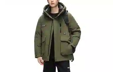 鸭鸭 中长款加厚连帽户外羽绒服 男款