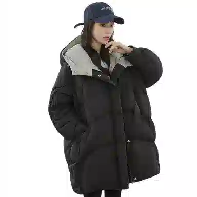 鸭鸭 纯色连帽中长款加厚保暖拉链羽绒服 女款