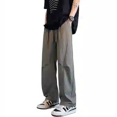 顶峰保罗 凉感冰丝薄款褶皱伞兵直筒长裤子美式薄款速干透气潮牌宽松百搭运动阔腿休闲裤 男女同款