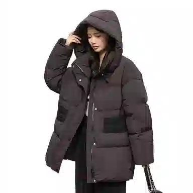 鸭鸭 宽松连帽中长款纯色羽绒服 女款