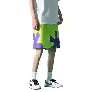 玉儿恋 美式街头简约基础款搞怪纯色小众卡通设计宽松训练跑步通勤五分印花休闲短裤 男女同款
