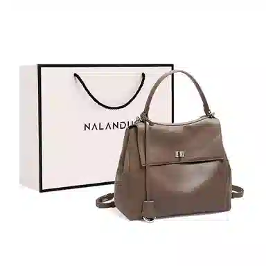 纳兰杜 高级感休闲通勤百搭简约慵懒松弛感 牛皮拼合成革 单肩手提包 中号 女款 绅士黑/米白色/大象灰