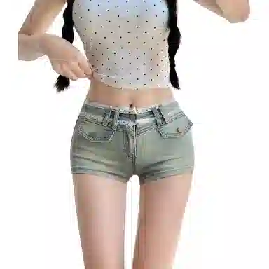 么宁 蕾丝拼接辣妹热裤低腰牛仔短裤 女款