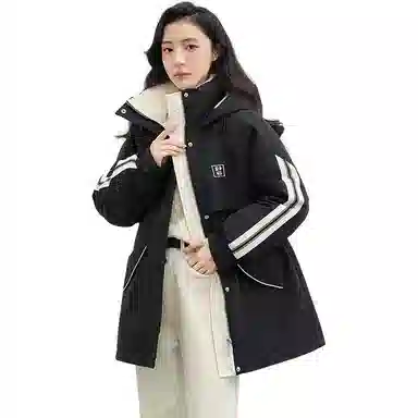 鸭鸭 纯色连帽通勤时尚收腰拉链长袖羽绒服 女款