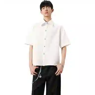 颂希尔 美式潮牌纹理感时尚帅气宽松休闲小众设计感短袖衬衫 男女同款