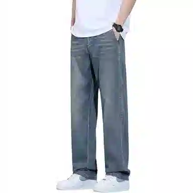 顶峰保罗 莱赛尔凉感透气水洗直筒长裤美式复古高街宽松小众百搭高级感薄款透气阔腿牛仔裤 男女同款