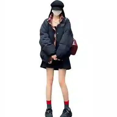 柏黛妃 学院风复古格子设计感小众棉服 女款