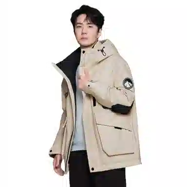 鸭鸭 中长款加厚连帽户外羽绒服 男款