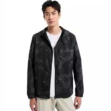 特步 生活系列 运动连帽拉链长袖风衣 男款 正黑色