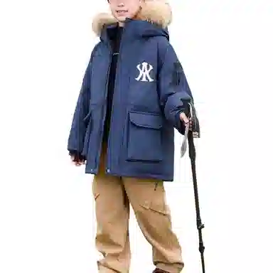 鸭鸭 玩雪系列 加厚防风保暖连帽短款鸭绒羽绒服 青少年