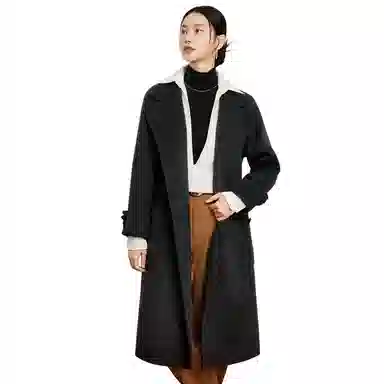 富铤 高级感纯色法式中长款翻领双面呢大衣 女款