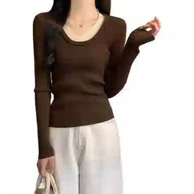 水中花 修身撞色假两件打底针织衫 女款