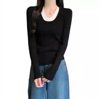 水中花 修身撞色假两件打底针织衫 女款