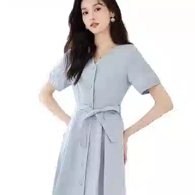 VICTORIA&VERA V-Neck Tie Waist Dress