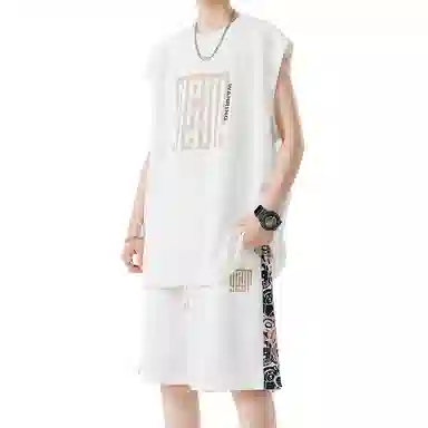 顶峰保罗 新中式印花背心短裤搭配一套宽松潮流时尚休闲运动套装 男女同款