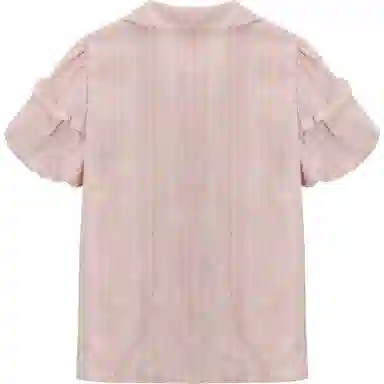 谜秀 复古法式条纹常规短袖翻领衬衫 女款