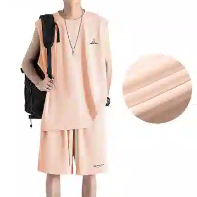 稻草人 冰感户外轻薄透气圆领套头百搭无袖上衣宽松系带松紧直筒垂感五分短裤休闲运动套装 男女同款