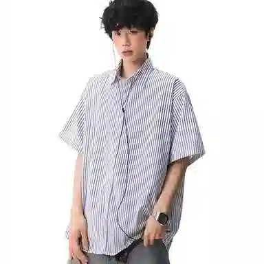 沐诚阳译 日系复古条纹慵懒百搭短袖衬衫 男款