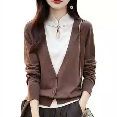 水中花 国风假两件开衫盘扣针织衫 女款