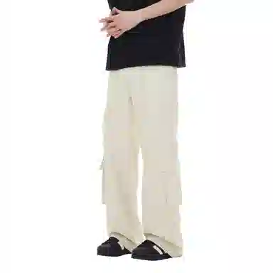 帝狼牛 美式复古山系户外宽松直筒纯色口袋设计褶皱工装休闲裤 男女同款