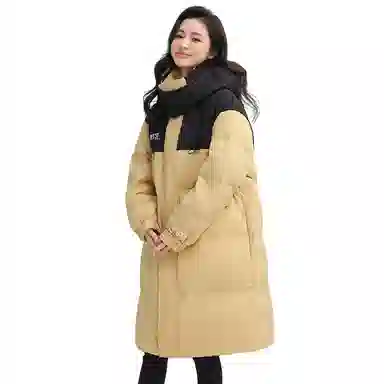 鸭鸭 纯色可脱卸帽拉链加厚保暖长款直筒长袖羽绒服 女款