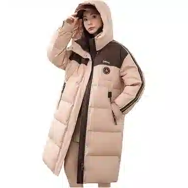 鸭鸭 拼色连帽拉链羽绒服 女款
